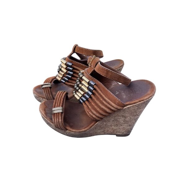 Tory Burch Womens Brown Suede Beaded Cork Wedge Sandals Size 7.5 - Picture 5 of 7
